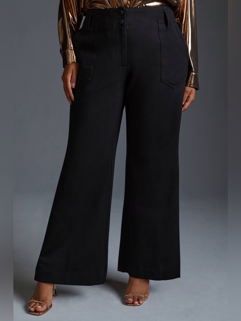 Anthropologie Maeve The Naomi Ponte Wide-Leg Flare Pants Black Size: 14